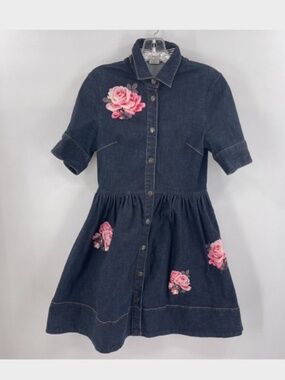 Broome Street Kate Spade Denim Rose Embroidered Shirt Dress Size 6